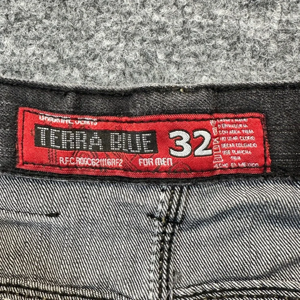 Terra Blue Jeans Men 32 Black Faded Denim Y2K Streetwear Grunge Straight Leg